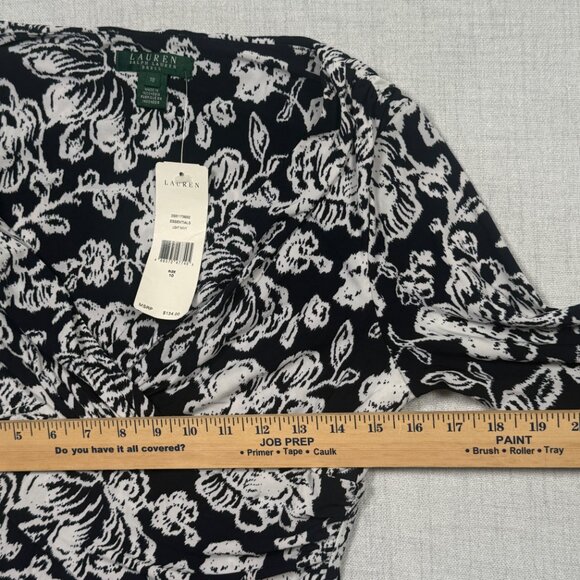 Lauren Ralph Lauren Dress Floral Print Cowl Neck Light Navy Stretch Size 10 NWT - Picture 5 of 10